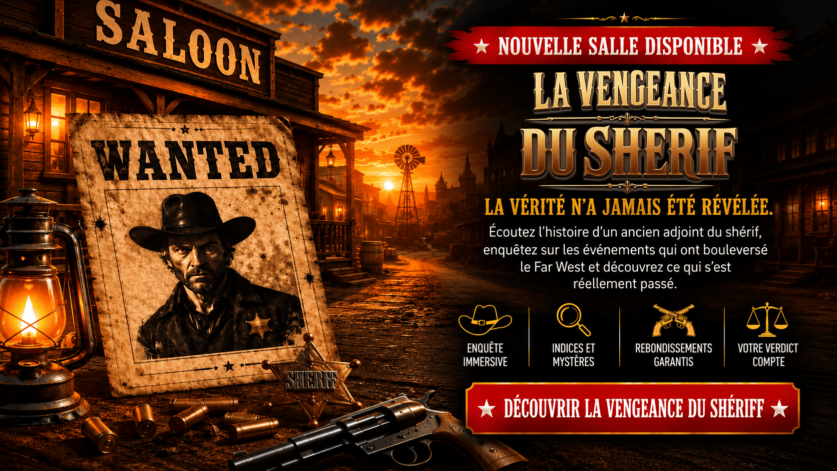 La Vengeance du Shérif, nouvelle salle d'escape game Far West chez Enigma78 à Maurepas